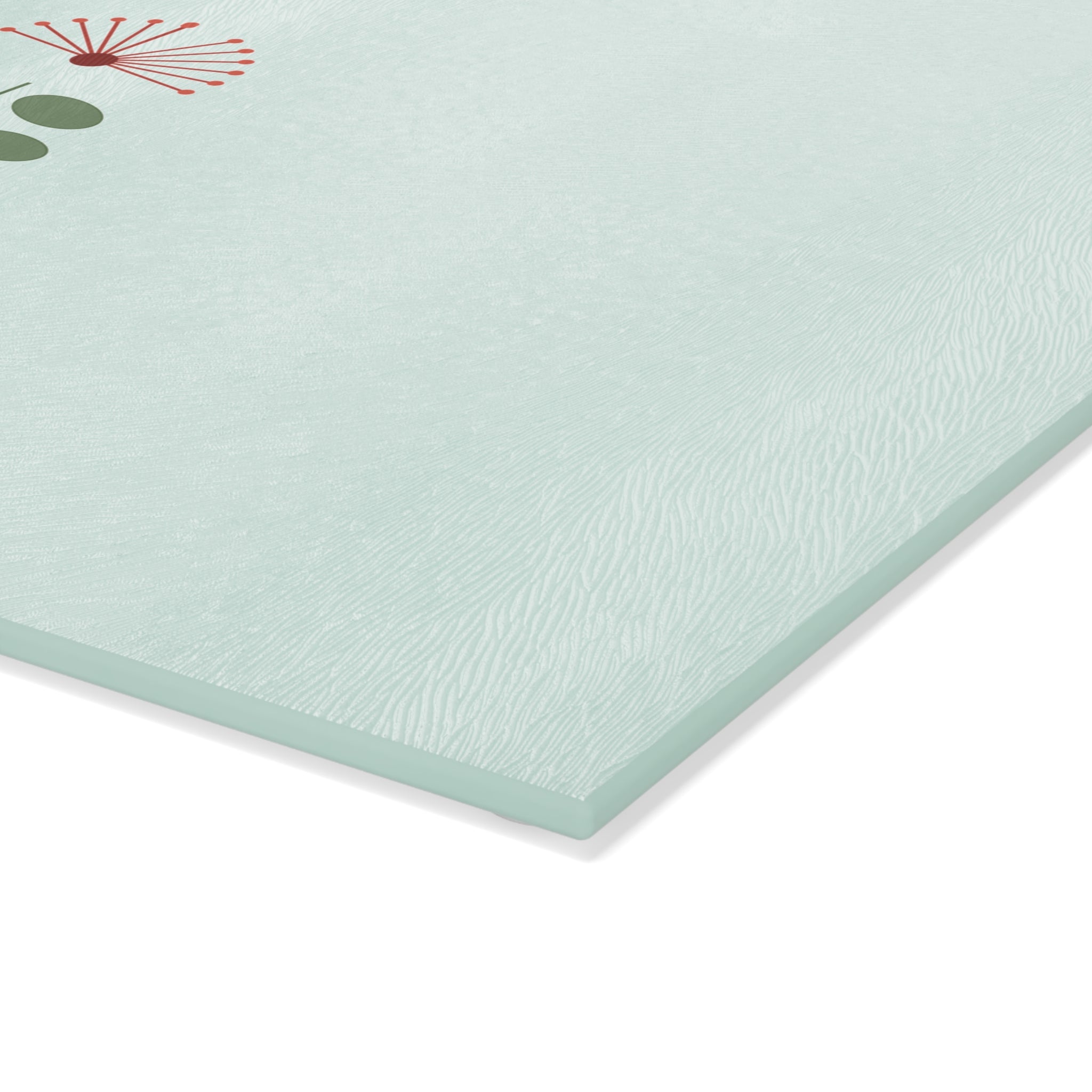 Glass Cutting Board — Minimal ʻŌhiʻa Lehua Floral Design (Pastel Mint)