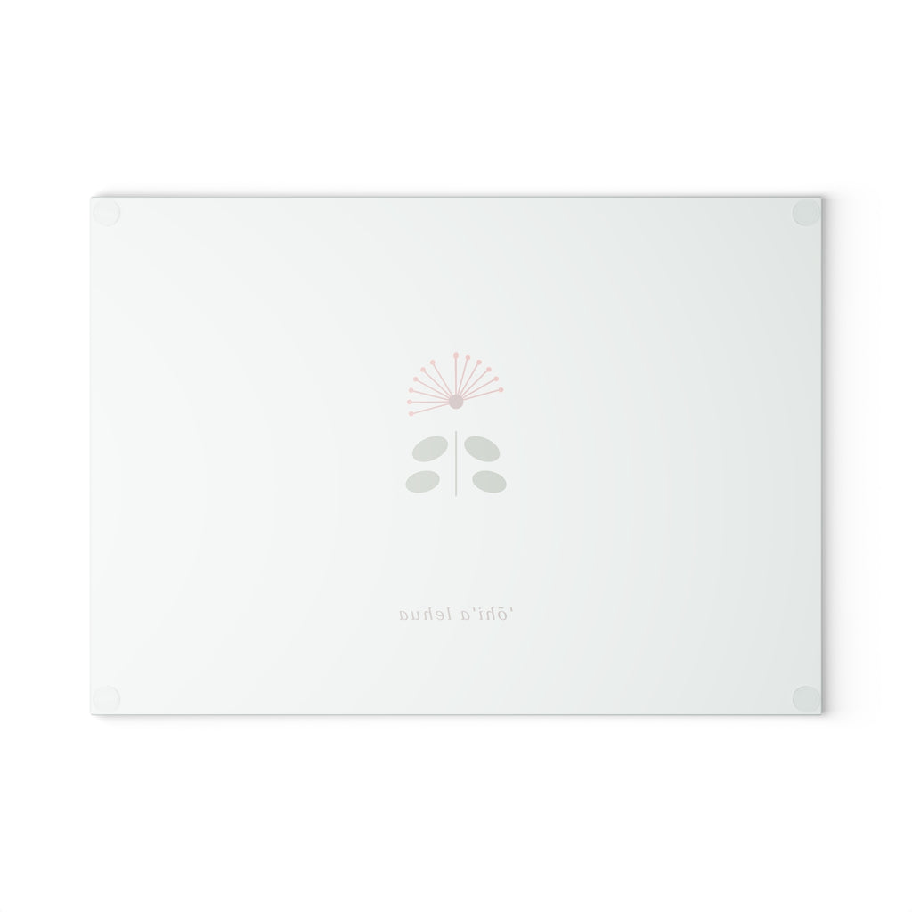 Glass Cutting Board — Minimal ʻŌhiʻa Lehua Floral Design (Pastel Mint)