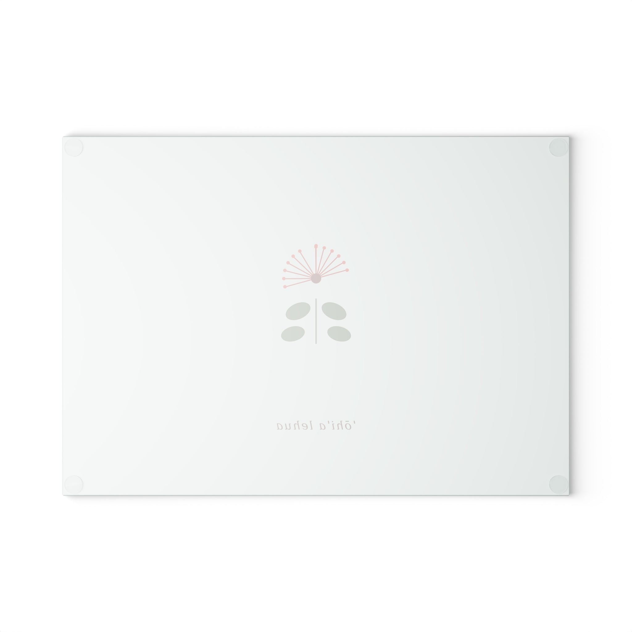 Glass Cutting Board — Minimal ʻŌhiʻa Lehua Floral Design (Pastel Mint)