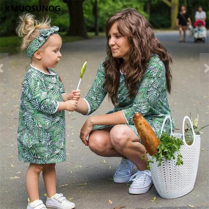 Mother Daughter Dresses Green Leaf