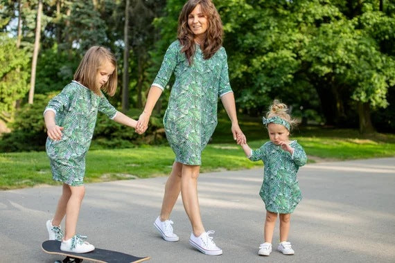 Mother Daughter Dresses Green Leaf