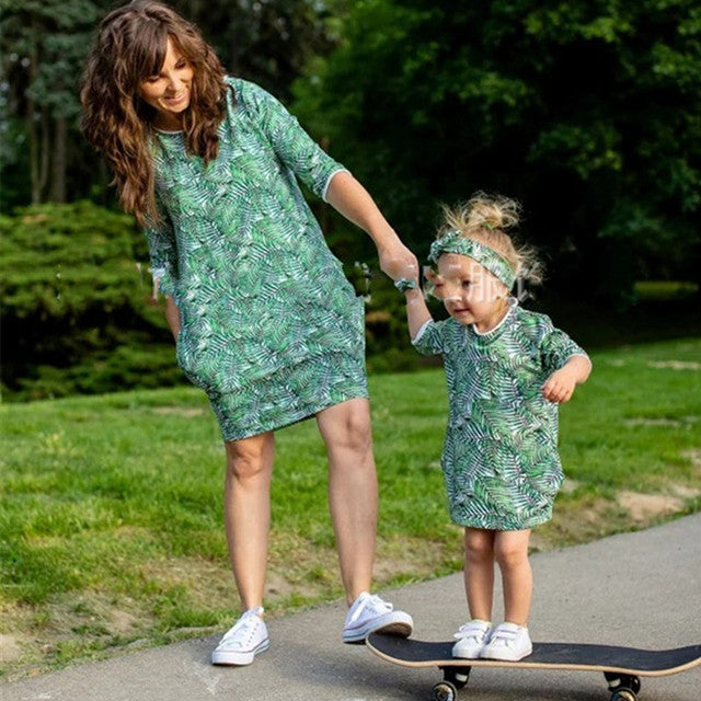 Mother Daughter Dresses Green Leaf