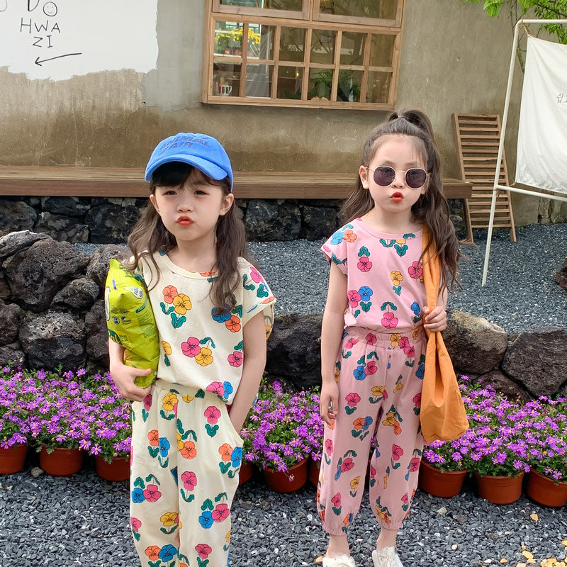 Ninth Pants Loose Flower Suit